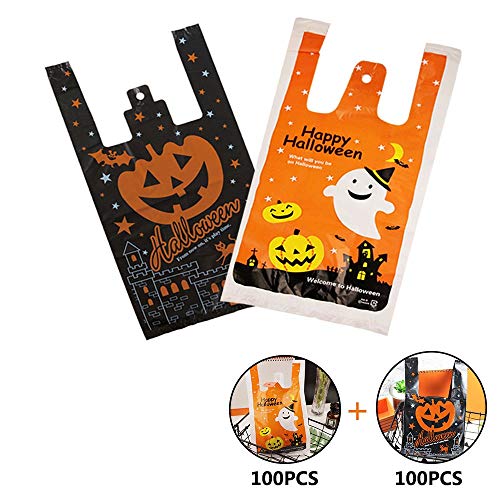 kungfu Mall 200 Piezas de Bolsas no Tejidas de Halloween, Bolsa de Chaleco de Calabaza de Halloween para la Fiesta de Halloween, 2 Colores (Negro, Naranja)