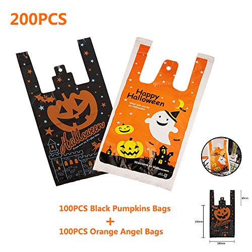 kungfu Mall 200 Piezas de Bolsas no Tejidas de Halloween, Bolsa de Chaleco de Calabaza de Halloween para la Fiesta de Halloween, 2 Colores (Negro, Naranja)