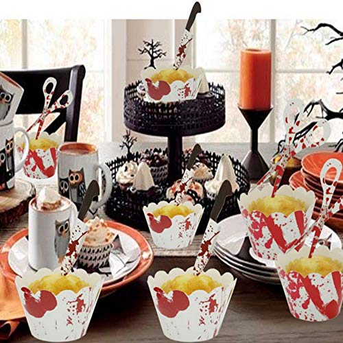 KungFu Mall 48 piezas de decoración para cupcakes calabaza murciélago araña fantasma para Halloween fiesta cumpleaños decoración de tartas