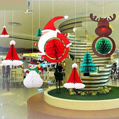 kungfu Mall 6 UNIDS Adorno Colgante de Navidad Nido de Abeja Flor de Papel Colgante de árbol de Navidad Bolas de Panal para decoración de Navidad Interior al Aire Libre