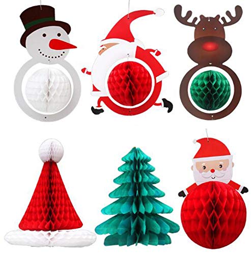 kungfu Mall 6 UNIDS Adorno Colgante de Navidad Nido de Abeja Flor de Papel Colgante de árbol de Navidad Bolas de Panal para decoración de Navidad Interior al Aire Libre