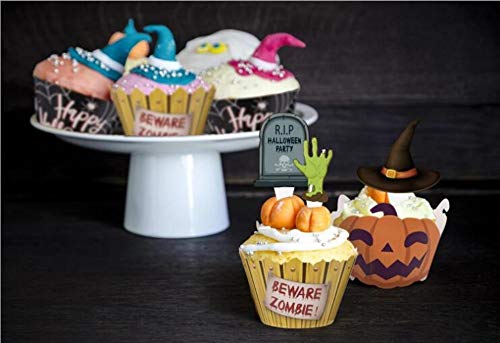 KungFu Mall Paquete de 24 piezas de decoraciones para cupcakes de Halloween para Halloween, fiestas, cumpleaños, decoración de alimentos