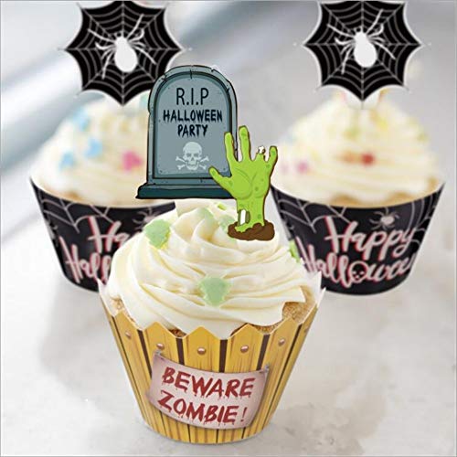 KungFu Mall Paquete de 24 piezas de decoraciones para cupcakes de Halloween para Halloween, fiestas, cumpleaños, decoración de alimentos