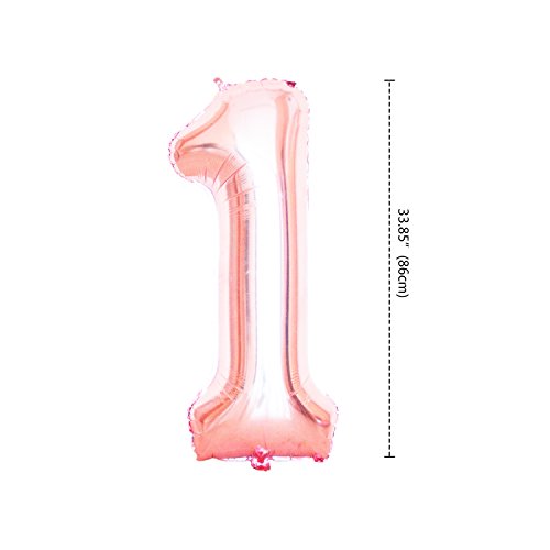KUNGYO Decoraciones de Feliz Cumpleaños #21 Oro Rosa Happy Birthday Bandera Gigante Número 21 y Estrella de Helio Globos Cintas Flores de Papel Pom Globos de látex Fuentes Partido para Las Mujeres
