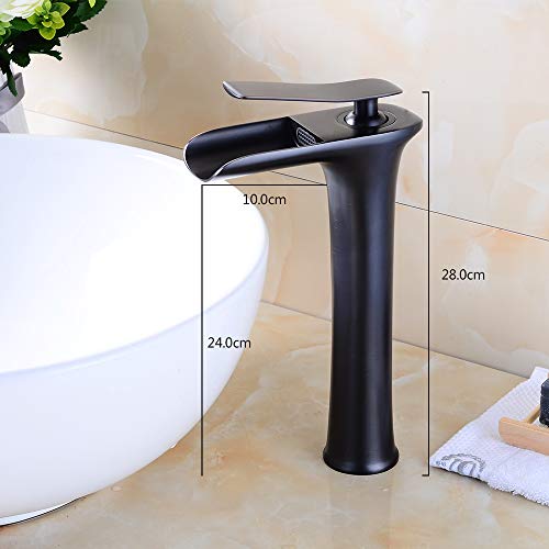KUNGYO Moderno Cascada Grifo del Fregadero del Baño Lavabo en Latón, Válvula De Cerámica Mezclador Monomando para Lavamanos Alta (Negro)