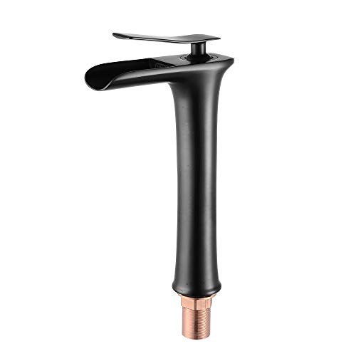 KUNGYO Moderno Cascada Grifo del Fregadero del Baño Lavabo en Latón, Válvula De Cerámica Mezclador Monomando para Lavamanos Alta (Negro)