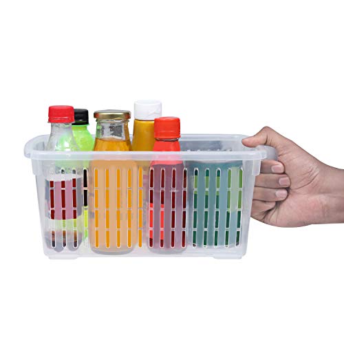 Kurtzy Almacenamiento para Frigorífico (4 Piezas) - (32x15x13,5 cm) Plástico Cestas de Refrigerador con Mango para Organizar Estantes, Alacenas, Baños