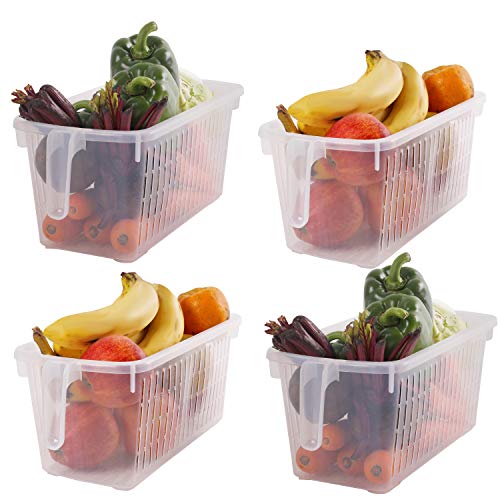 Kurtzy Almacenamiento para Frigorífico (4 Piezas) - (32x15x13,5 cm) Plástico Cestas de Refrigerador con Mango para Organizar Estantes, Alacenas, Baños