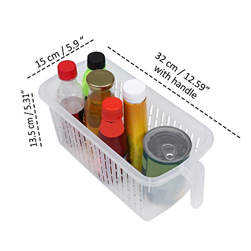 Kurtzy Almacenamiento para Frigorífico (4 Piezas) - (32x15x13,5 cm) Plástico Cestas de Refrigerador con Mango para Organizar Estantes, Alacenas, Baños