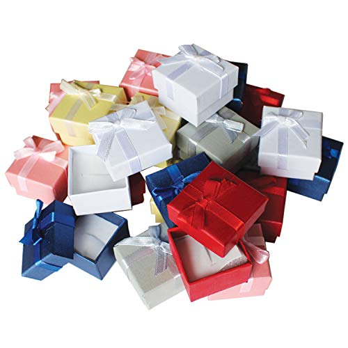 Kurtzy Cajas de Regalos de Anillo (24 Piezas) - 3,8 x 2,8cm Cajas para Joyas con Inserto de Terciopelo - Cajas de Presentación con Diseño de Lazo y Cinta - Caja con Ranura para Anillos y Pendientes