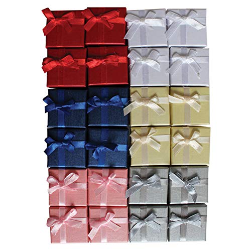 Kurtzy Cajas de Regalos de Anillo (24 Piezas) - 3,8 x 2,8cm Cajas para Joyas con Inserto de Terciopelo - Cajas de Presentación con Diseño de Lazo y Cinta - Caja con Ranura para Anillos y Pendientes