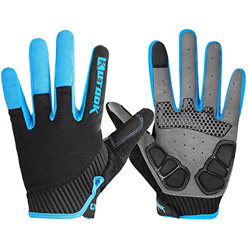KUTOOK Guantes Ciclismo Largos Transpirables Hombres con Acolchadas De EVA Función Táctil Guantes MTB Gel Antideslizante(Azul,M)