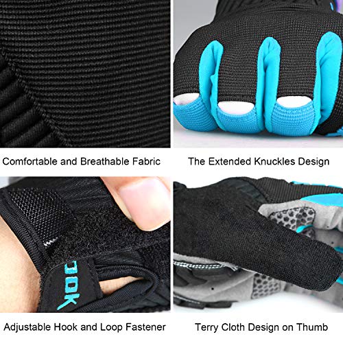KUTOOK Guantes Ciclismo Largos Transpirables Hombres con Acolchadas De EVA Función Táctil Guantes MTB Gel Antideslizante(Azul,M)