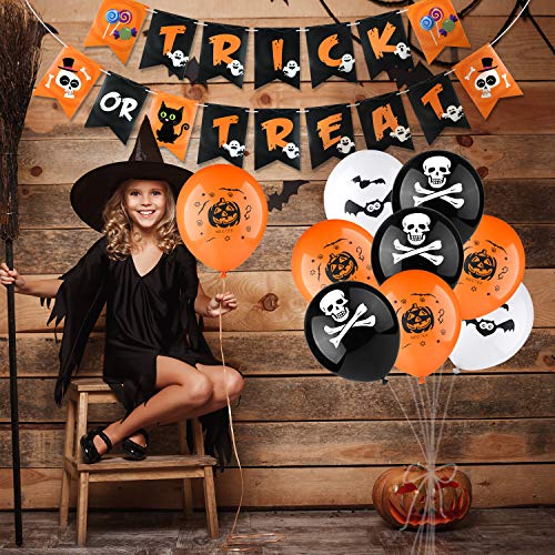 KUUQA Kit de suministros de decoración para fiestas de Halloween que incluye pancarta de Halloween, 18 globos de látex para fiestas de Halloween, Bar, suministros de decoración del hogar