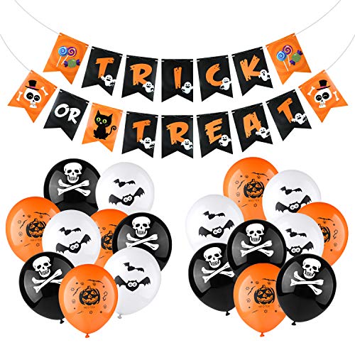 KUUQA Kit de suministros de decoración para fiestas de Halloween que incluye pancarta de Halloween, 18 globos de látex para fiestas de Halloween, Bar, suministros de decoración del hogar