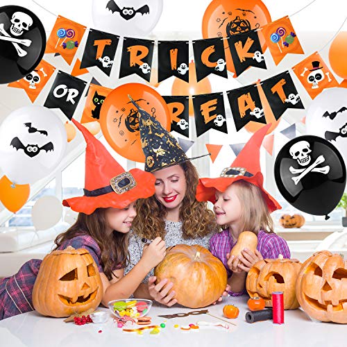 KUUQA Kit de suministros de decoración para fiestas de Halloween que incluye pancarta de Halloween, 18 globos de látex para fiestas de Halloween, Bar, suministros de decoración del hogar