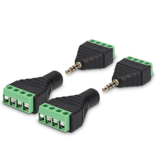 kwmobile 2X Adaptador Jack de 3.5MM - Conector a Cable de Audio de 4 Pines - Pack de Bloque de terminales - Conectores de Cables con Tornillo