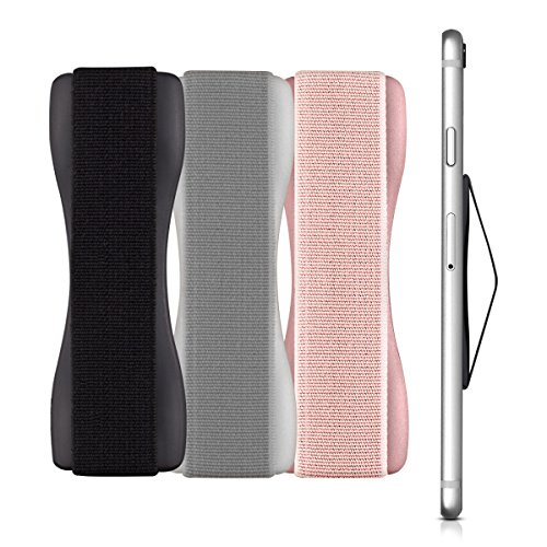 kwmobile Agarre elástico Universal para móvil - Banda de sujeción para Dedos - Set de 3 Correas traseras para teléfono - Negro Plateado y Rosa Oro