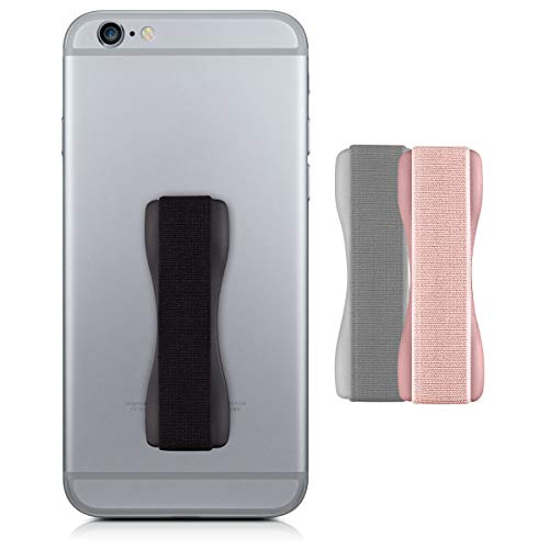 kwmobile Agarre elástico Universal para móvil - Banda de sujeción para Dedos - Set de 3 Correas traseras para teléfono - Negro Plateado y Rosa Oro