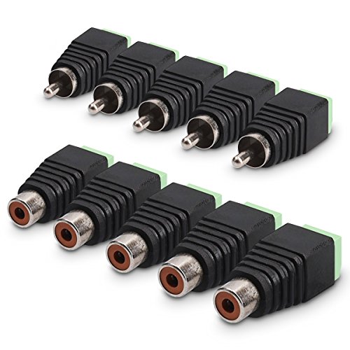 kwmobile Set de 5 Conectores eléctricos DC - Adaptador RCA de Conector eléctrico - Conector con Dos Pines para Cable y Salida Cinch para CCTV y Audio