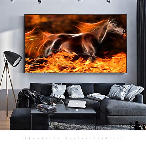 KWzEQ Imprimir en Lienzo Caballos en el Fuego para la Obra de Arte en la decoración de la casa posterhome70x105cmPintura sin Marco