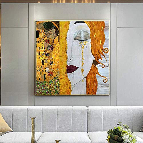 KWzEQ Imprimir en Lienzo Cartel Moderno de lágrimas Doradas y decoración para Sala de estar70x70cmPintura sin Marco