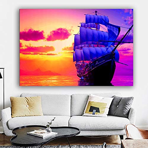 KWzEQ Imprimir en Lienzo Cielo Colorido Nubes Barco para artworkon posterhome decoración Sala de estar50x75cmPintura sin Marco
