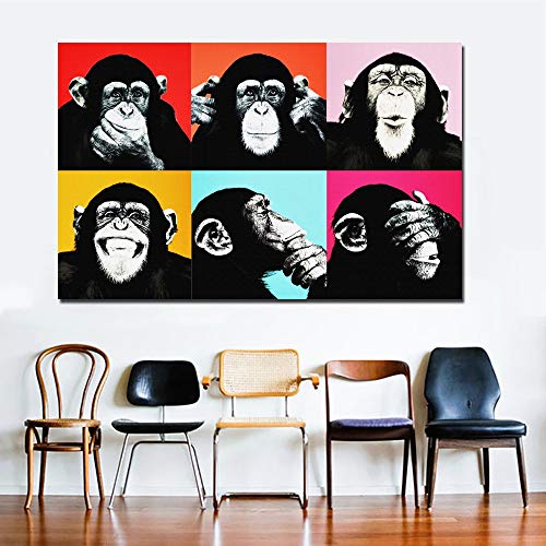 KWzEQ Imprimir en Lienzo Póster de imágenes de Animales de Mono y Arte Decorativo para Sala de estar60x90cmPintura sin Marco
