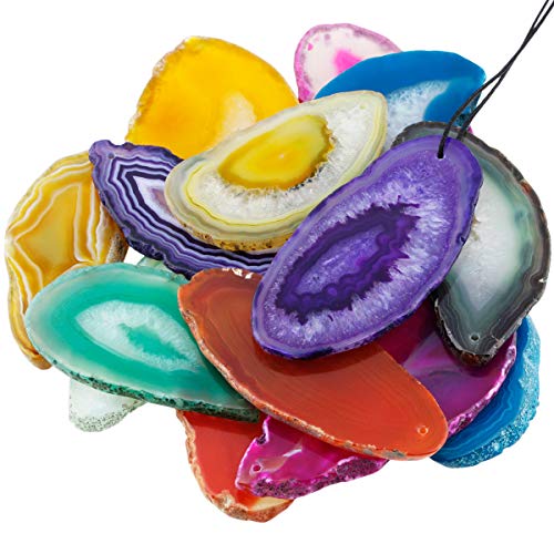 KYEYGWO - 10 Colgantes de ágata de formato irregular, perforados en la parte superior. Láminas de ágata, cuarzo, para confección de bisutería, joyería 01-Muticolor
