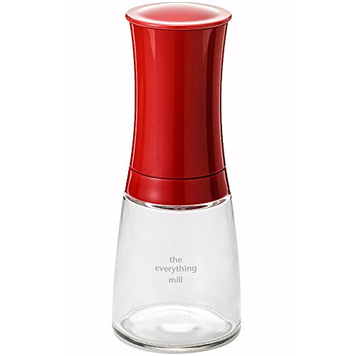 KYOCERA CM-20C-RD, Molino para Hierbas y Especias, Molinillo de cerámica, Ajustable de Grueso a Fino, Recipiente de Vidrio, Rojo, 6.3x6.3x15.8 cm