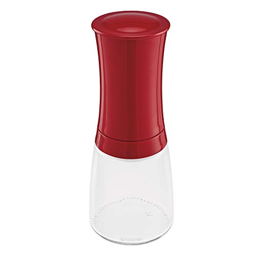 KYOCERA CM-20C-RD, Molino para Hierbas y Especias, Molinillo de cerámica, Ajustable de Grueso a Fino, Recipiente de Vidrio, Rojo, 6.3x6.3x15.8 cm