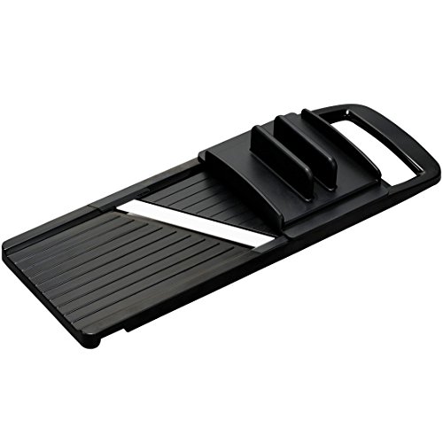 KYOCERA, Negro CSN-402-BK, rebanadora de mandolina Ancha Ajustable, Cuchilla de cerámica de circonia Afilada, Que Incluye Protector de Manos, liviano, Apto para lavavajillas, 35,4 x 5,3 x 12,7 cm