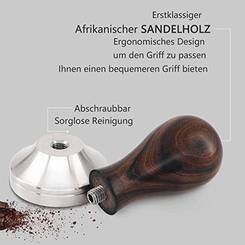 KYONANO [51mm] Tamper de café de acero inoxidable y mango de madera real, Jarra de leche [350 ml], libros electrónicos gratuitos - Set Barista para disfrutar del café