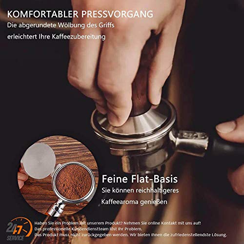 KYONANO [51mm] Tamper de café de acero inoxidable y mango de madera real, Jarra de leche [350 ml], libros electrónicos gratuitos - Set Barista para disfrutar del café