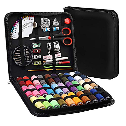 KZGRIT Kit de Costura, Costurero con 100 Piezas Accesorios Premium y Funda de Transporte para Inicio/Viaje/Adultos/Niños/Principiantes/Uso de Emergencia(Negro)