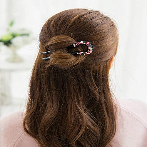 L-djp Clásica Diapositiva De La Manera del Pin De Pelo del Palillo del Pelo De La Vendimia De La Borla De Las Pinzas De Pelo del Pelo del Rhinestone Tenedor En Forma De U Palillos del Pelo A