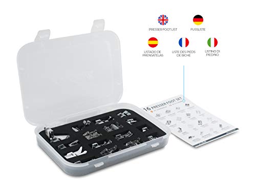 La Canilla ® - Kit de 16 Piezas Pie Prensatelas Universales para Máquinas de Coser Alfa, Singer, Brother, Janome, Elna, Juki, Lidl, IKEA