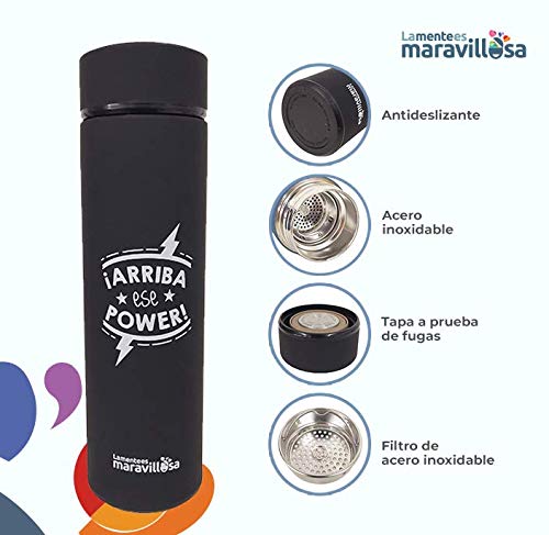 La mente es Maravillosa - Termo de Acero Inoxidable de 400 ml. Aislamiento de Vacío de Doble Pared para Bebidas Frío/Caliente - Termo Negro
