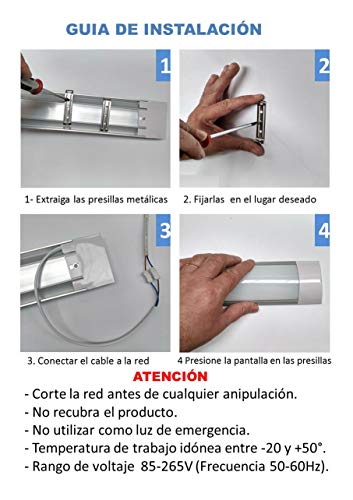 (LA) Pantalla 60cm 18w, color blanco calido 3000K. Tubo led integrado T8 equivalente a 2 tubos fluorescentes 1700 lumenes. Regleta led slim. (Blanco Calido (3000K), 60 cm)