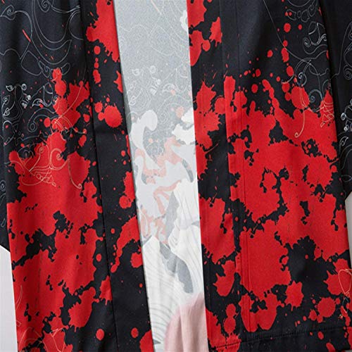 La Primavera Y El Verano Estilo Japonés Chino Guarnición Abierta Desabrochada Kimono Suelta Ukiyo-e Hombres Y Mujeres Pareja Manto Jersey Negro Hyococ (Color : Black, Size : XL)