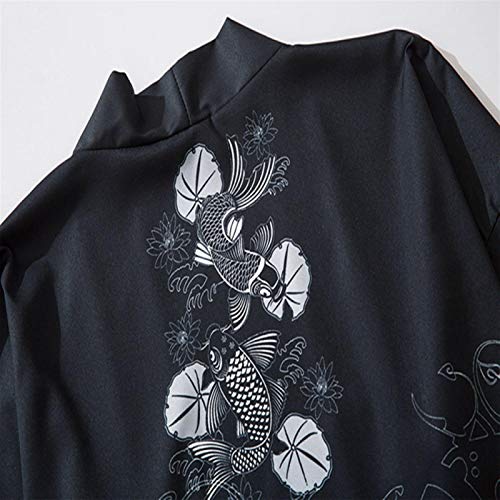 La Primavera Y El Verano Estilo Japonés Chino Guarnición Abierta Desabrochada Kimono Suelta Ukiyo-e Hombres Y Mujeres Pareja Manto Jersey Negro Hyococ (Color : Black, Size : XL)