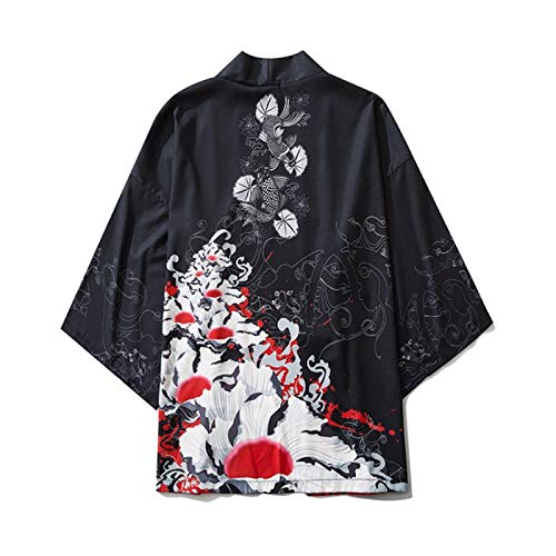 La Primavera Y El Verano Estilo Japonés Chino Guarnición Abierta Desabrochada Kimono Suelta Ukiyo-e Hombres Y Mujeres Pareja Manto Jersey Negro Hyococ (Color : Black, Size : XL)