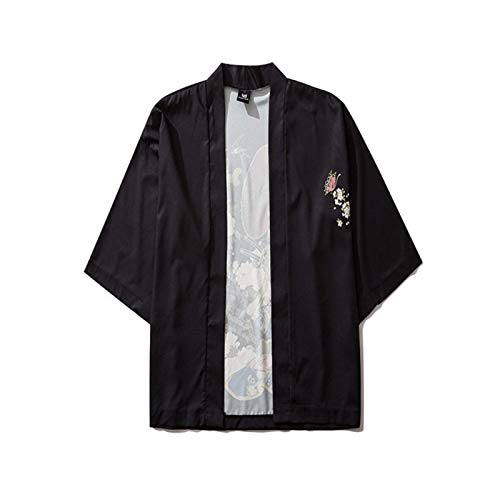 La Primavera Y El Verano Nuevo Kimono Japonés Traje De Tres Cuartos De Las Mangas De La Belleza De La Personalidad Guarnición Abierta Impresa Camisa Desabrochada-Negro Hyococ