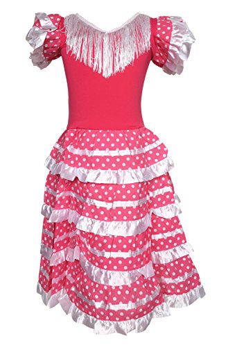 La Senorita Vestido Flamenco Español Traje de Flamenca Chica/niños Rosa Blanco