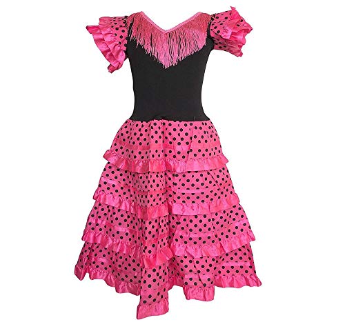 La Senorita Vestido Flamenco Español Traje de Flamenca Chica/niños Rosa Negro