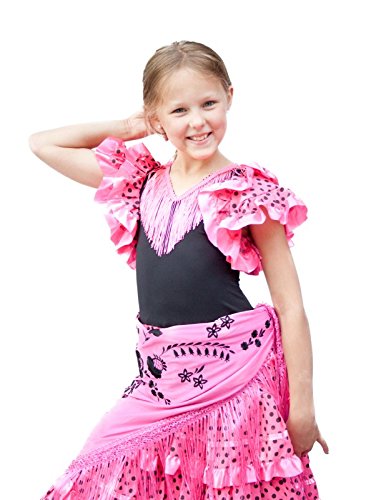 La Senorita Vestido Flamenco Español Traje de Flamenca Chica/niños Rosa Negro