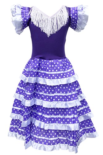 La Senorita Vestido Flamenco Español Traje de Flamenca Chica/niños Violeta Blanco