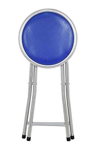 La Silla Española - Pack 4 Taburetes plegables fabricados en aluminio con asiento acolchado en PVC. Color azul. Medidas 45x30x30, 4 unidades