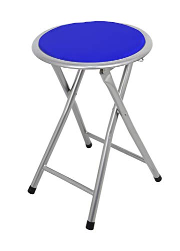 La Silla Española - Pack 4 Taburetes plegables fabricados en aluminio con asiento acolchado en PVC. Color azul. Medidas 45x30x30, 4 unidades
