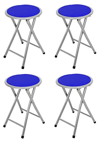 La Silla Española - Pack 4 Taburetes plegables fabricados en aluminio con asiento acolchado en PVC. Color azul. Medidas 45x30x30, 4 unidades